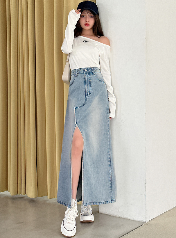 スリットフリンジデニムスカート[nh119] | レディースファッション通販