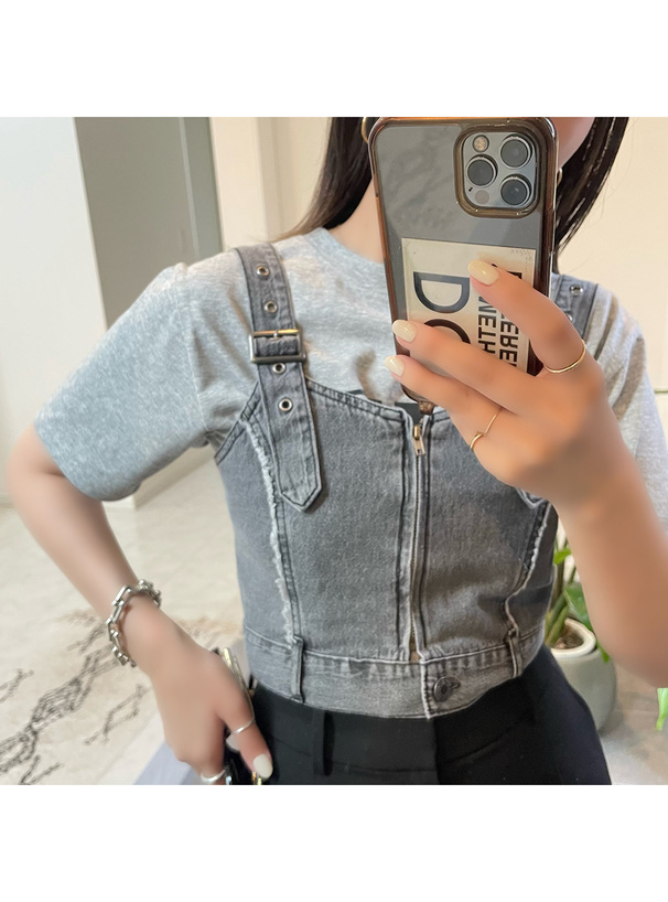 フリンジジップデニムビスチェ[nh134] | レディースファッション通販の