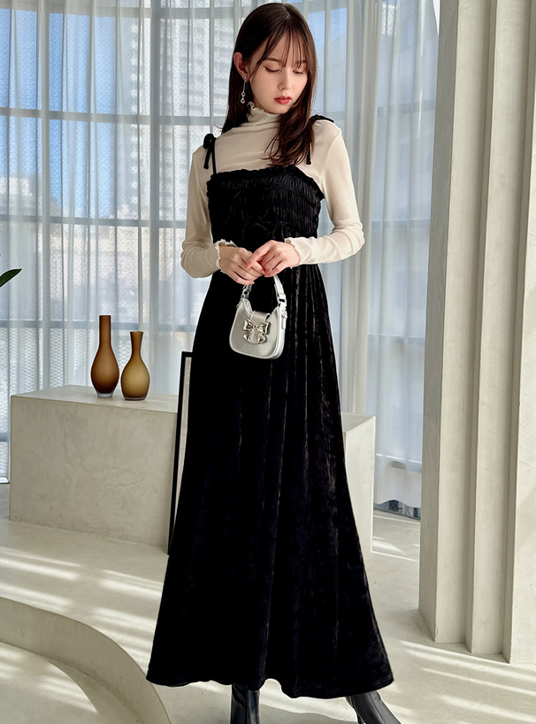 クラッシュベロアギャザーリボンキャミワンピース[sm207] | レディース