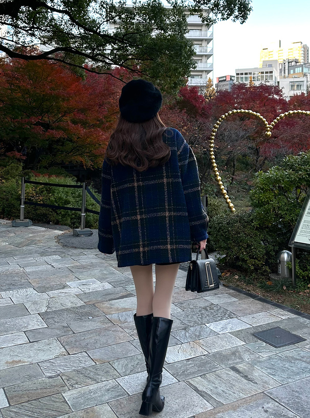 チェック柄ツイードショートコート[snk978] | レディースファッション