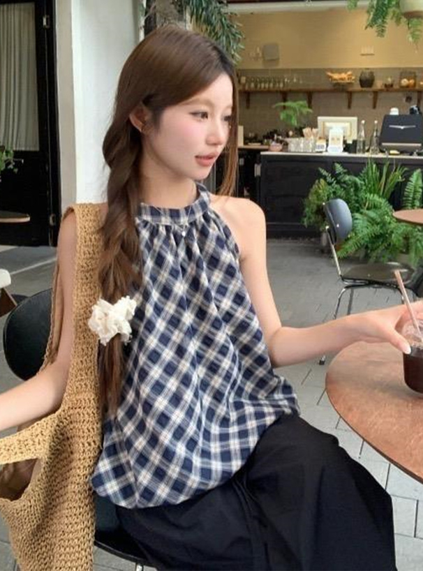 チェック柄ホルターネックバルーントップス[sd127] | レディース