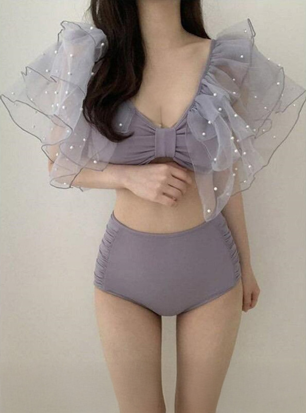 パールチュールフリルハイウエストビキニ水着[sw942] | レディース