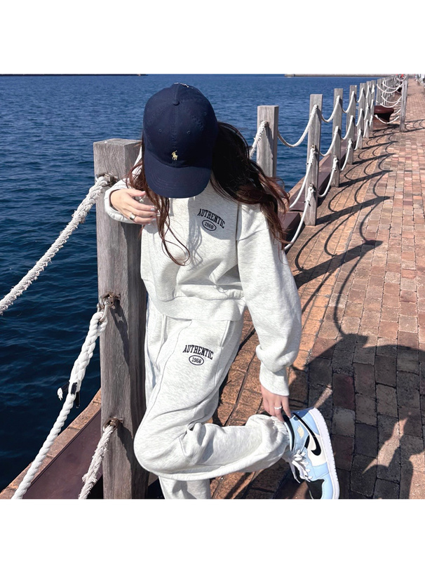 スキッパートップス×ジョガーパンツスウェットセットアップ[pm363