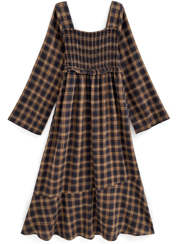 チェック柄リボンフレアロングワンピース[pu44] | レディース