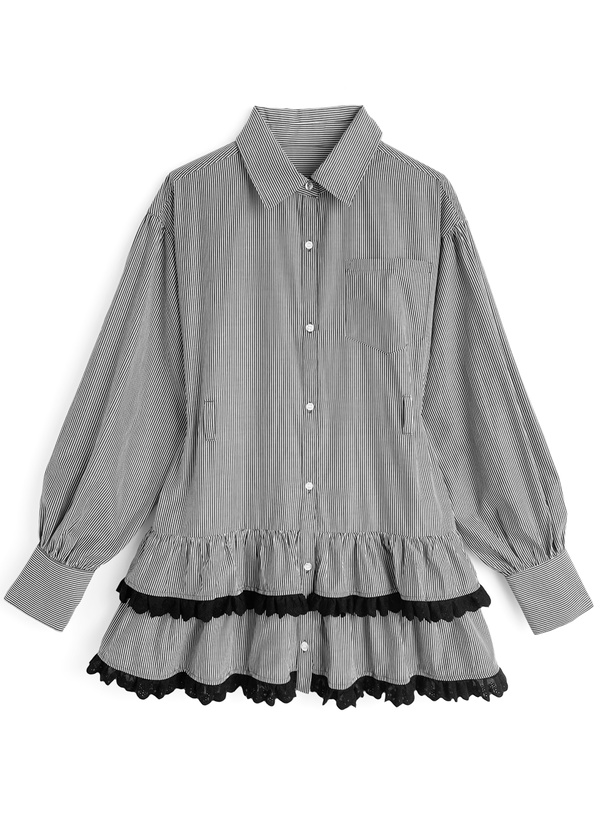 ベルト付きストライプ柄ティアードフリルミニワンピース[ws21