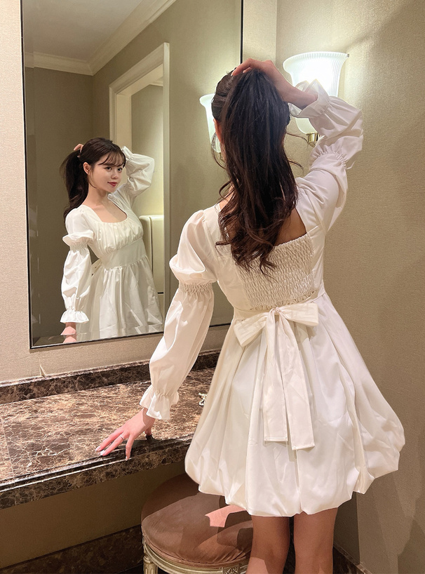 ウエストリボンギャザーバルーンミニワンピース[ta158] | レディース