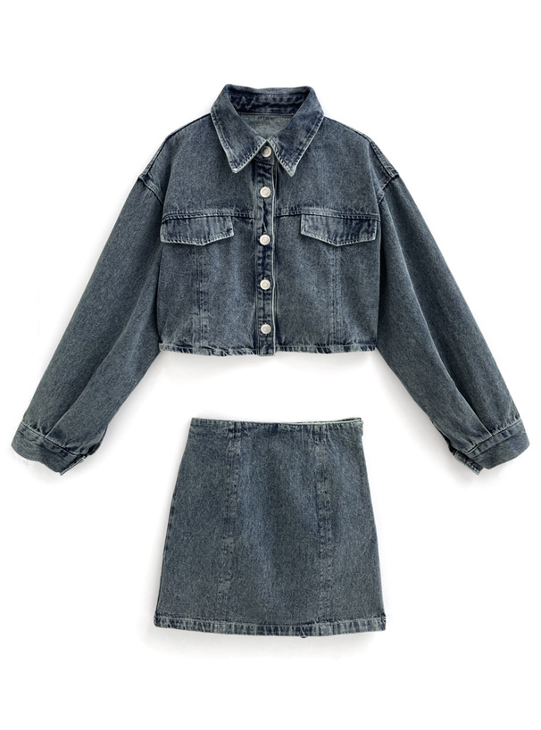 ショート丈ジャケット×ミニスカートデニムセットアップ[ta161