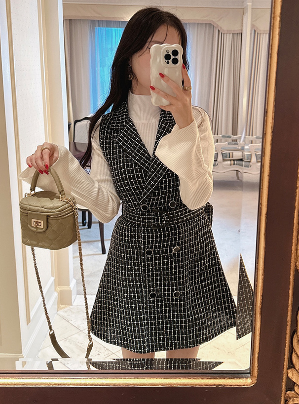 ベルト付きツイードミニワンピース[tg665] | レディースファッション