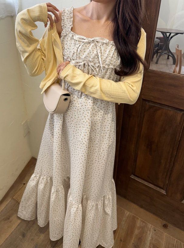 花柄ダブルリボンフリルフレアワンピース[tg780] | レディース