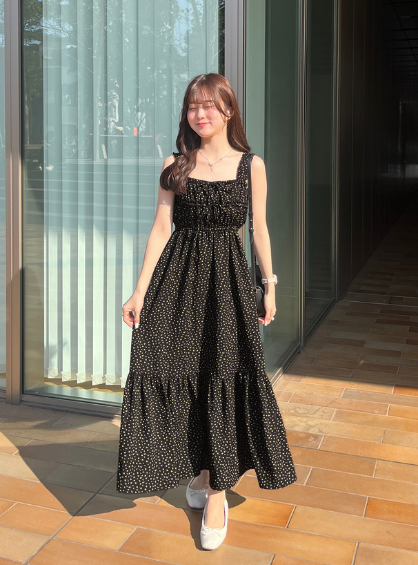 花柄ダブルリボンフリルフレアワンピース[tg780] | レディース