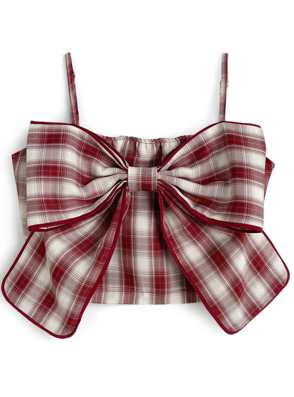チェック柄ビッグリボンキャミソールビスチェ[tg865] | レディース