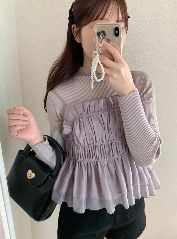 バックリボンビスチェ×リブニットトップスセットアップ[tu885