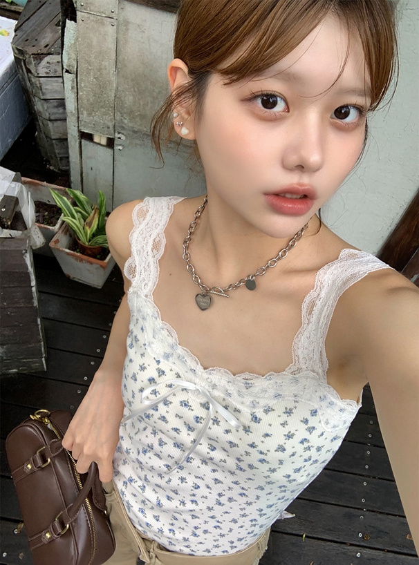 パッド付き花柄レースリボンタンクトップ[tu1726] | レディース