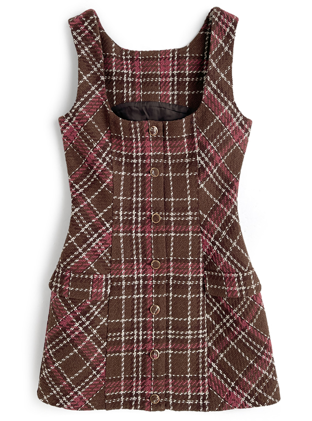 ツイードチェックノースリーブミニワンピース[tu1888] | レディース