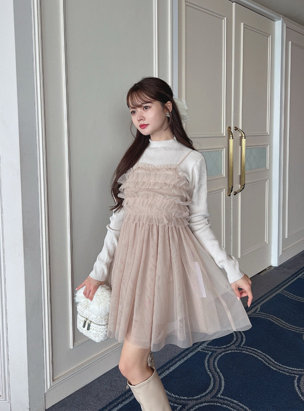 フリルチュール×ニットミニワンピースセットアップ[tu1030