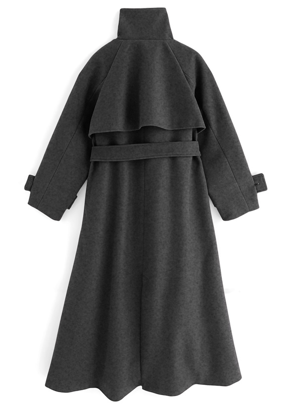 襟3Wayベルト付きフェイクウールトレンチコート[ze783] | レディース