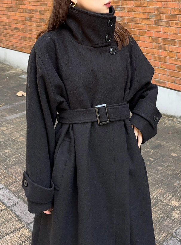 2Wayベルト付きスタンドカラーロングコート[ze840] | レディース