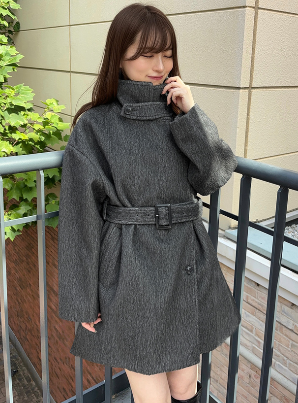 シャギースタンドミドル丈オーバーコート[ze842] | レディース