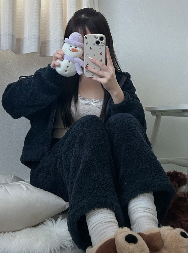 フードジップパーカー×ロングパンツボアセットアップ[ze882