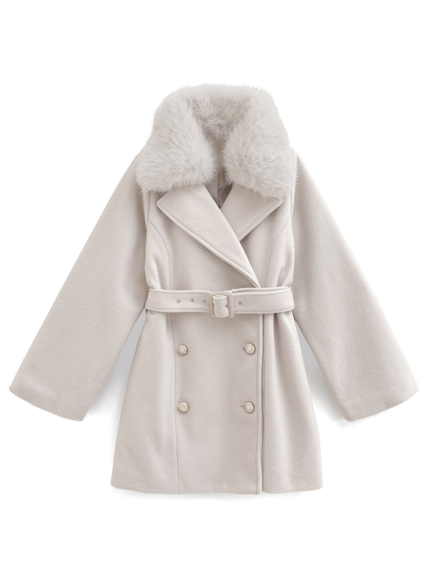 三上悠亜 ベルト付きファーカラーミドル丈コート[ze837] | レディース