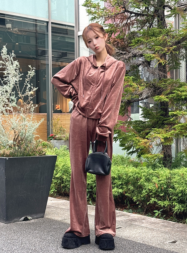 ベロアパーカー×フレアパンツセットアップ[ze965] | レディース