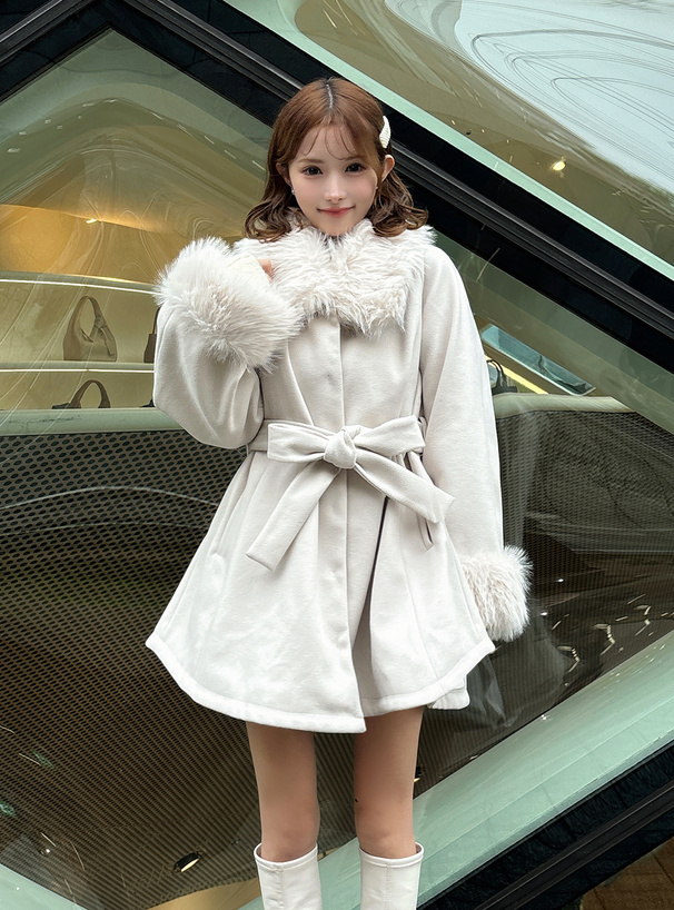 ファーティペット・リボンベルト付きコート[ze926] | レディース