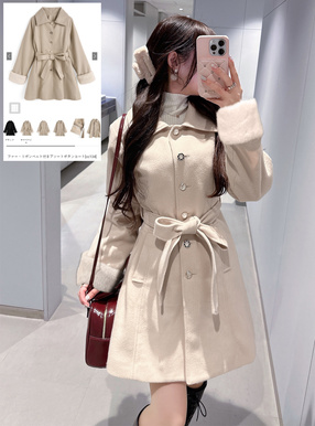 ファー・リボンベルト付きアソートボタンコート[cc134] | レディース