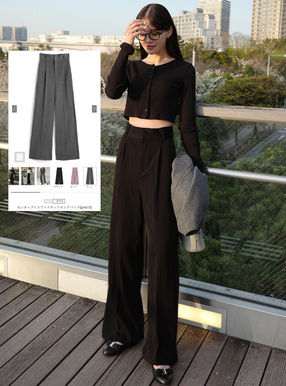 センタープレスワイドタックロングパンツ[gm615] | レディース