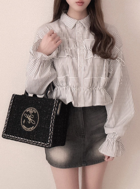 ストライプ柄フリルショート丈ブラウス[on299] | レディース