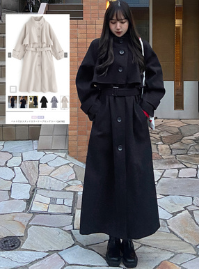 ベルト付きスタンドカラーケープロングコート[ze780] | レディース