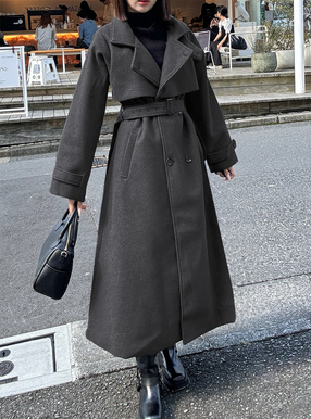 襟2Wayフェイクウールトレンチコート[ze845] | レディースファッション