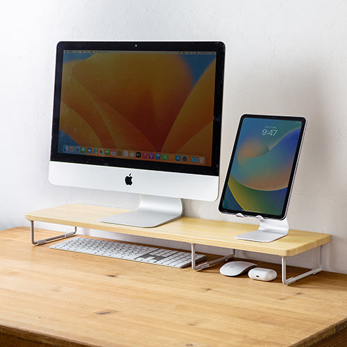 モニター台（机上ラック・卓上・木製・シンプル・幅80cm・奥行20cm