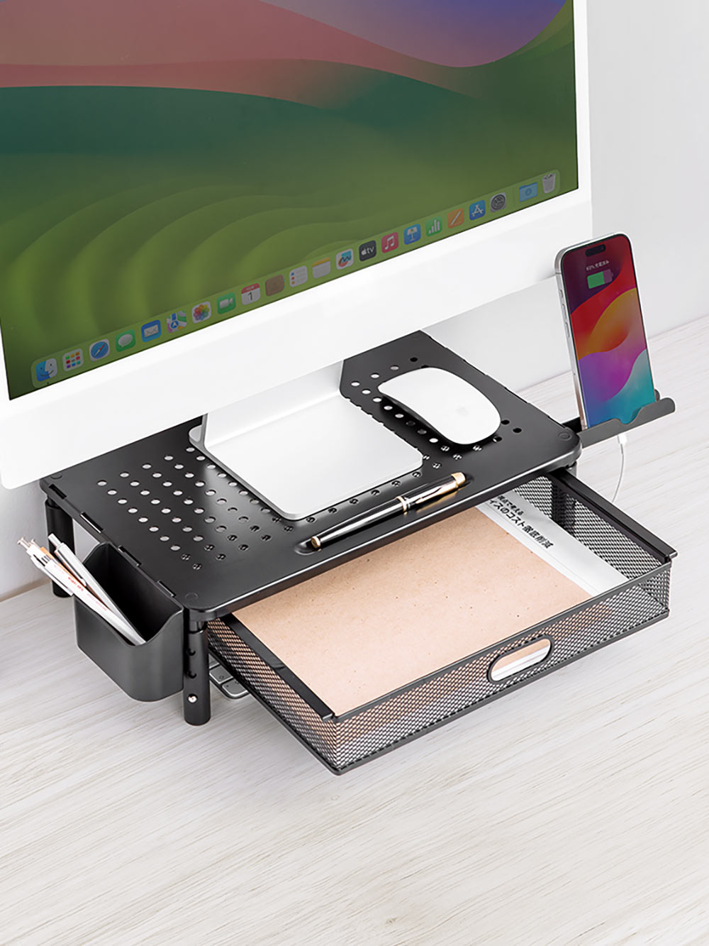 モニター台（高さ調整・引き出し・収納・机上ラック・卓上・スチール