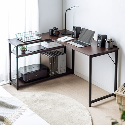 L字デスク（シェルフ付き・幅120cm・奥行50cm・コンパクト・スリム