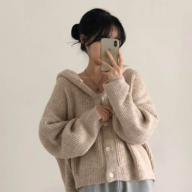 ルーズフィットフード付きニットカーディガン | ファッション通販