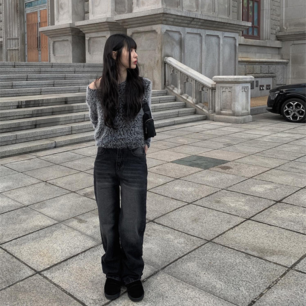 ツーボタンブラックデニムワイドパンツ | ファッション通販サイト NUGU