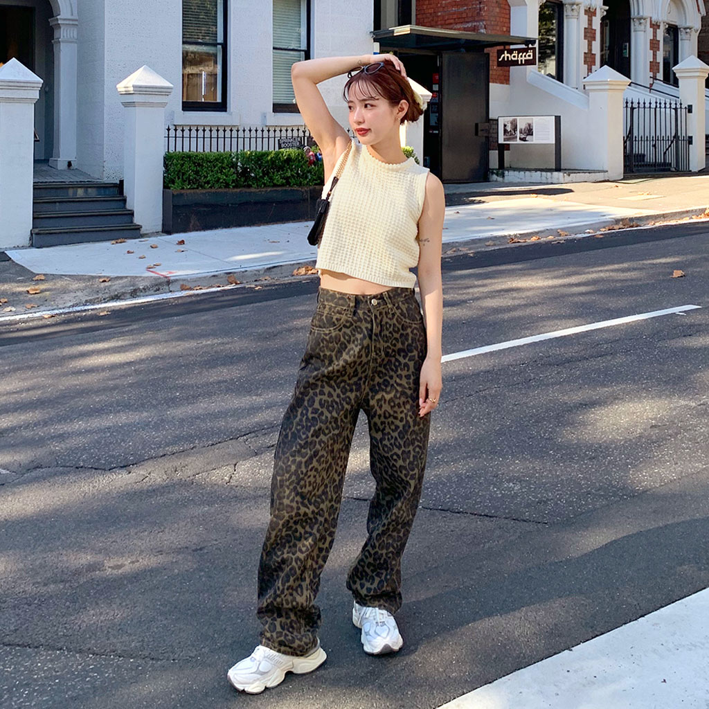 レオパードパターンデニムパンツ | ファッション通販サイト NUGU