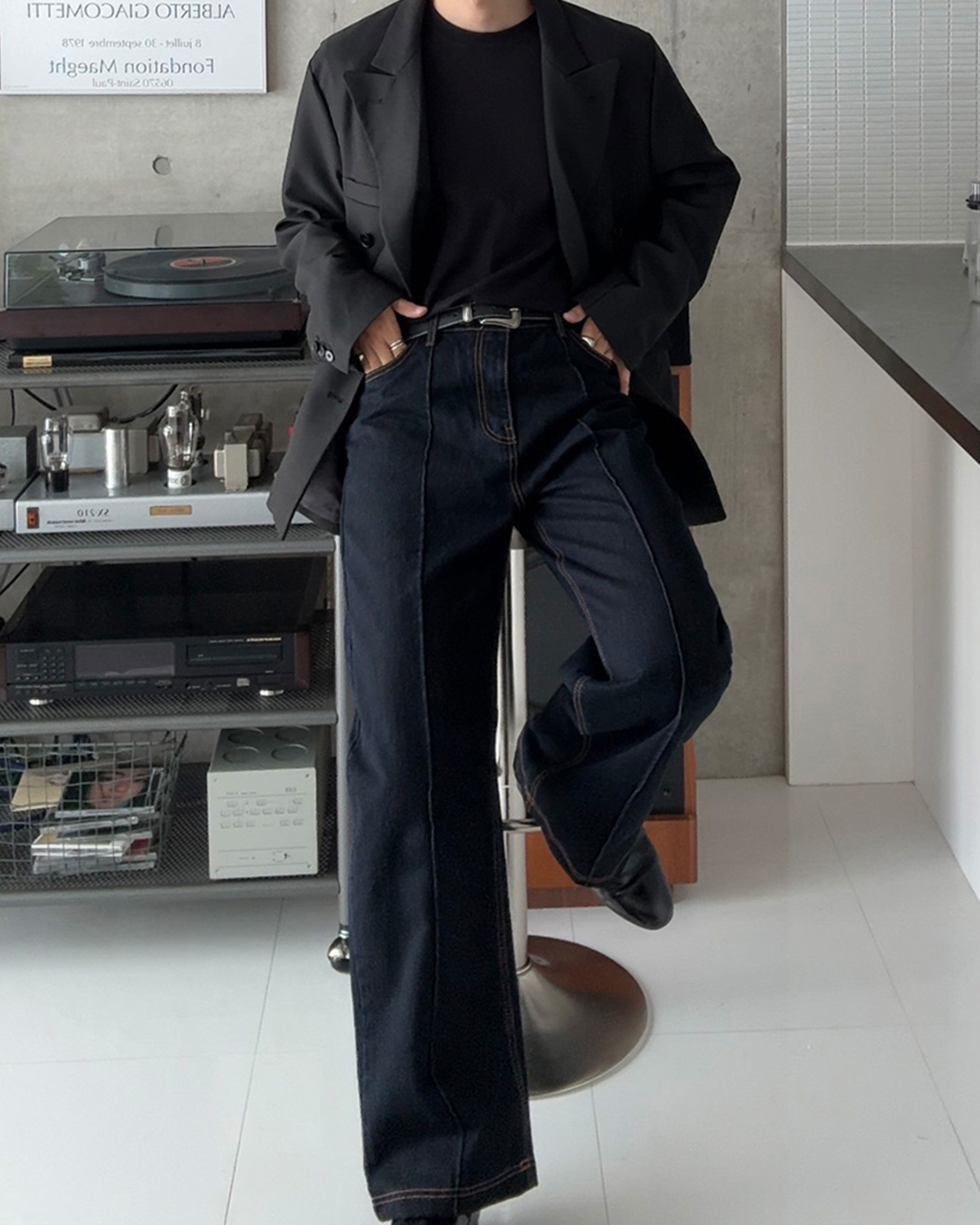 12回再販](ORIGINAL) ピンタックストレートデニムパンツ (black