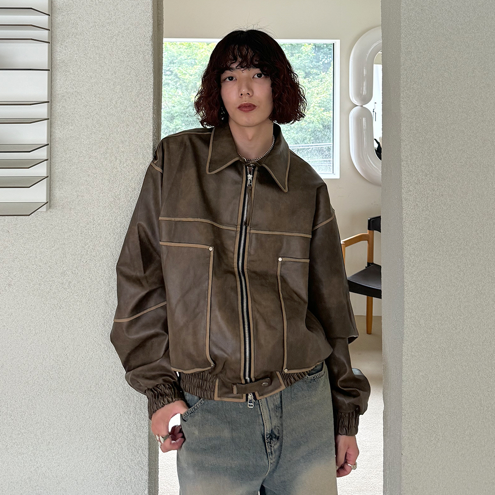 ヴィンテージウォッシュフェイクレザージャケット | ファッション通販