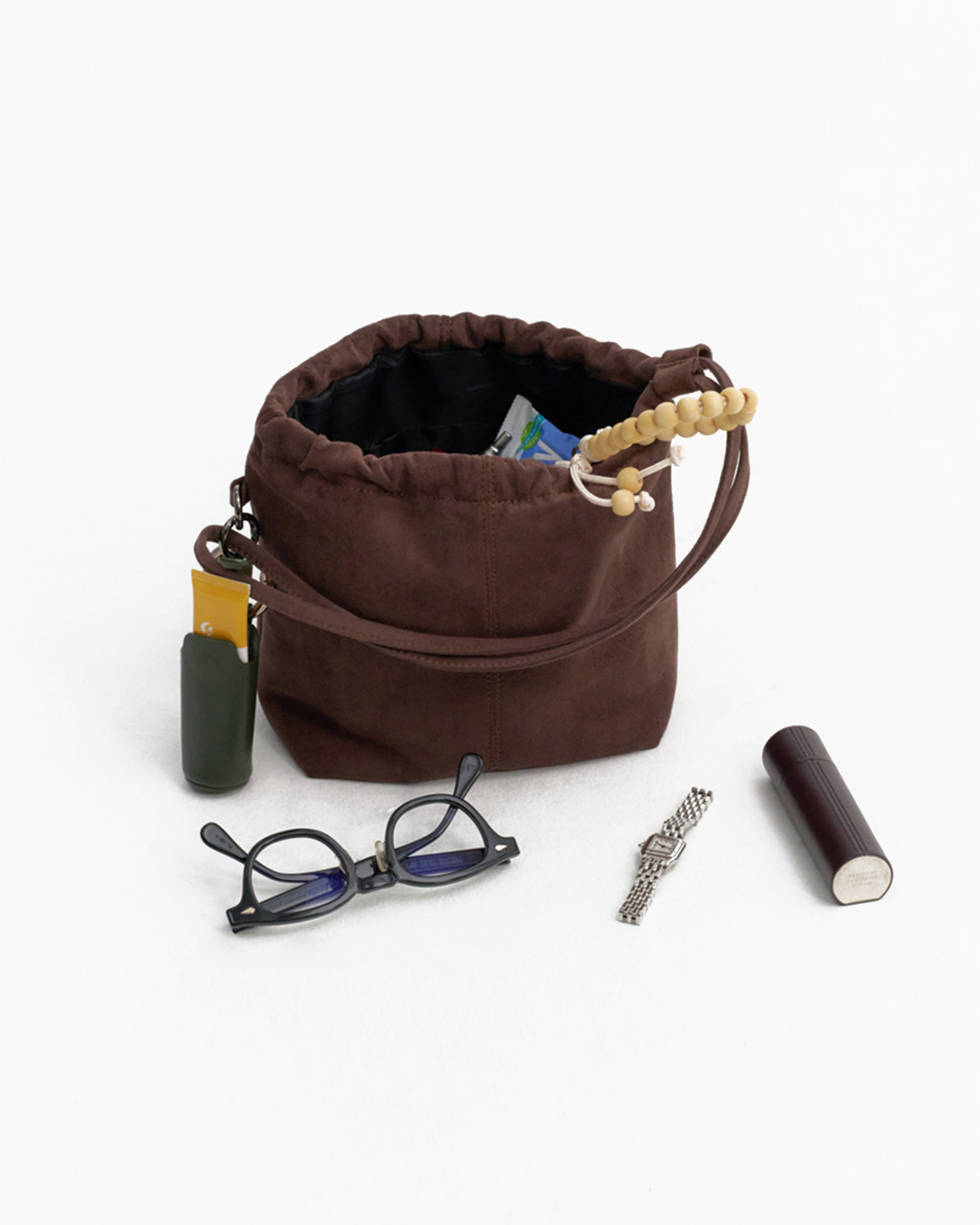 2回再販](ORIGINAL) ソフトドローストリングショルダーバッグ (brown