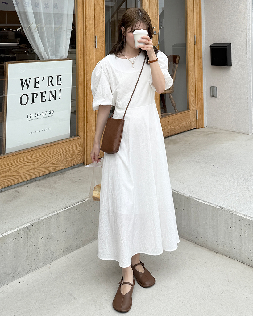 ラウンドネックパフロングワンピース | ファッション通販サイト NUGU