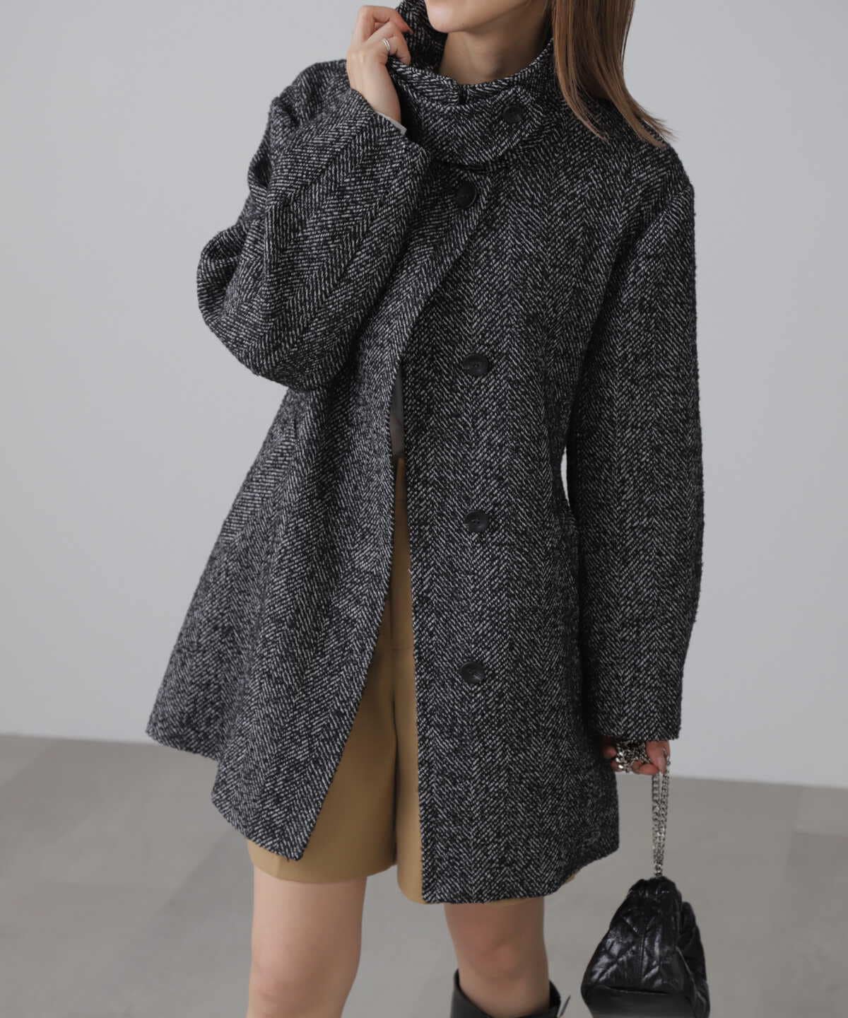◇スタンドカラーミドル丈ツイードコート | ファッション通販サイト NUGU