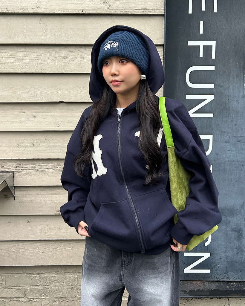 ユニセックス) NYユニークビッグパッチジップアップフードパーカー