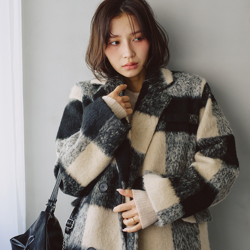 ブロックチェックPジャケットコート | ファッション通販サイト NUGU