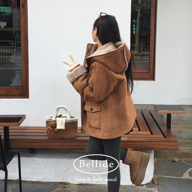 ORIGINAL) フード付き、スエードボアムートンコート | ファッション