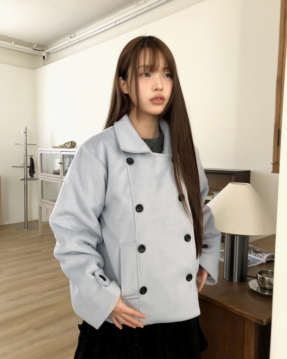 ダブルボタンウールショートコート | ファッション通販サイト NUGU