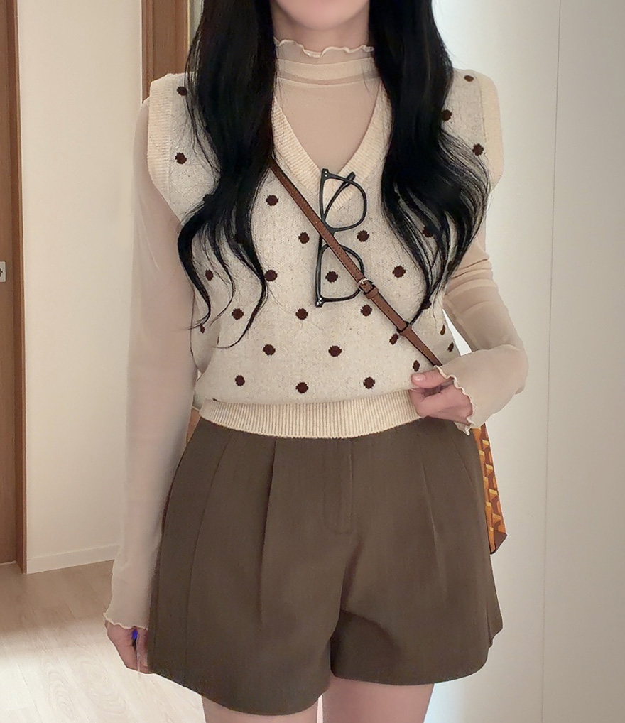 5color)ドット柄Vネックニットベスト | ファッション通販サイト NUGU