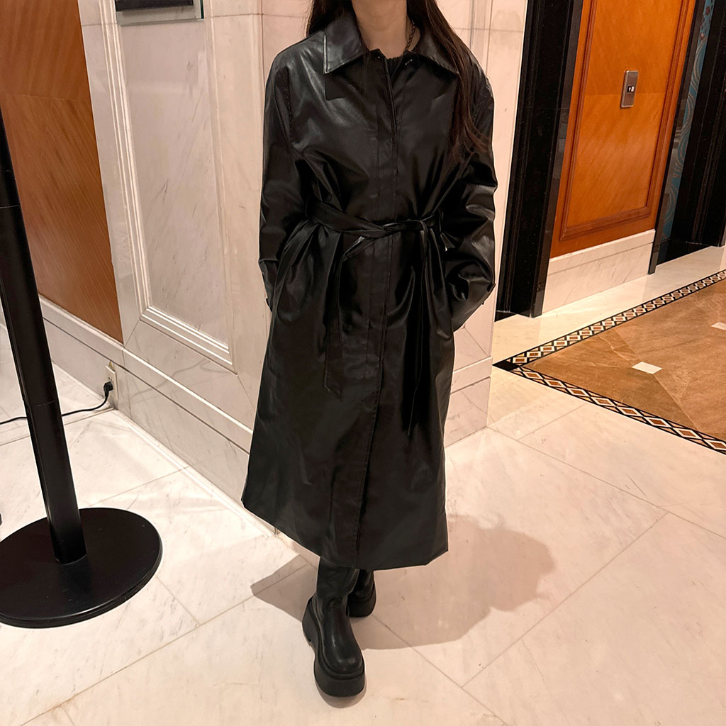 フェイクレザーシングルトレンチコート | ファッション通販サイト NUGU