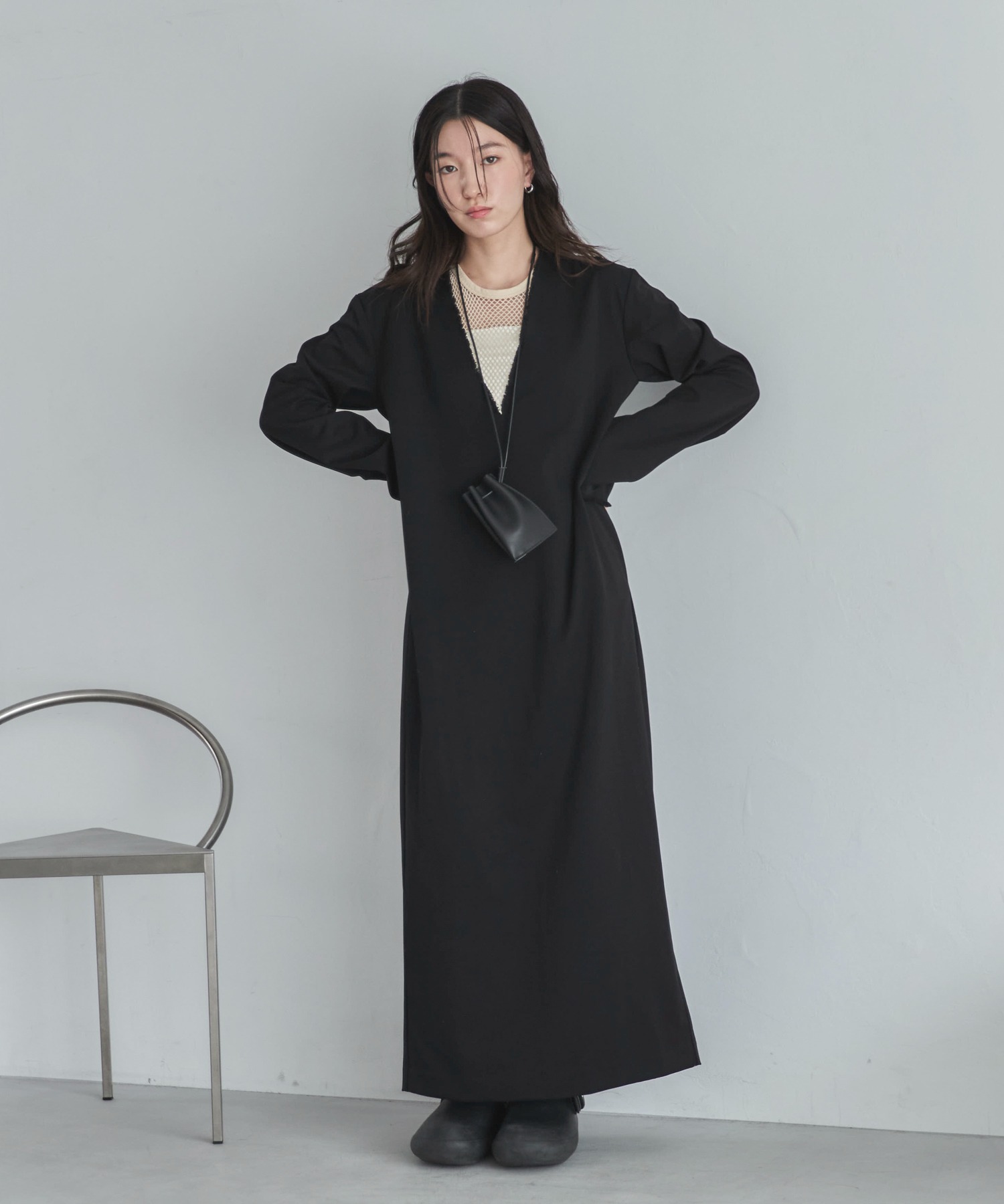 TALLサイズあり】ディープVネックペンシルロングワンピース