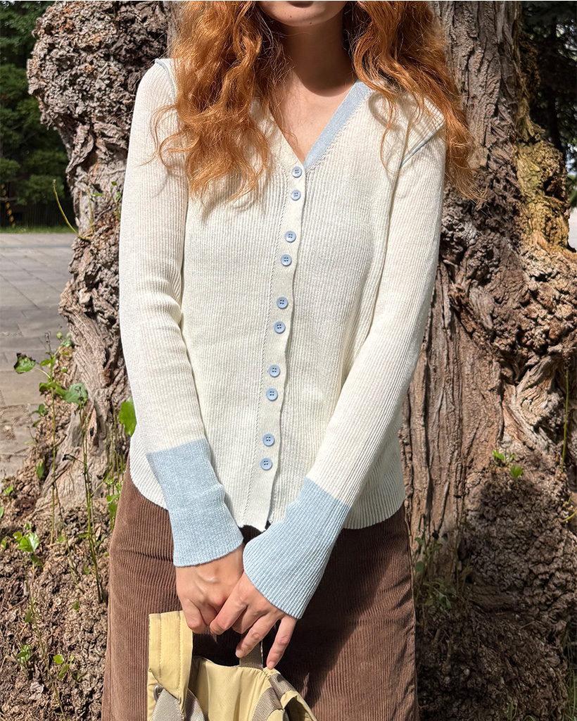 Vネックバイカラーニットカーディガン | ファッション通販サイト NUGU